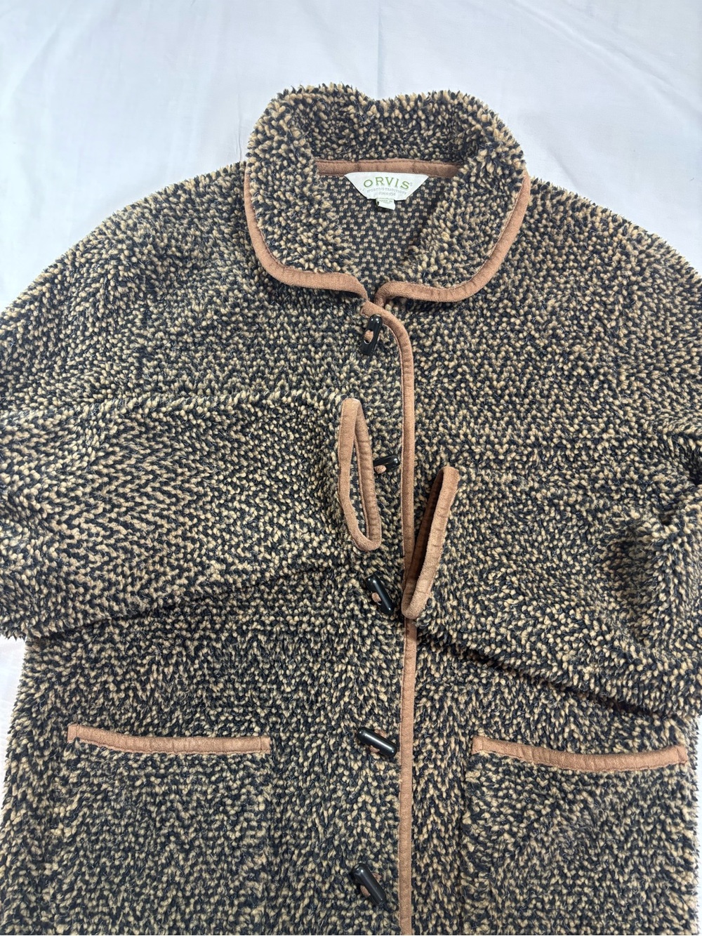 Orvis Tweed Jacket Women's Medium Brown & Black Herringbone Wool Blend